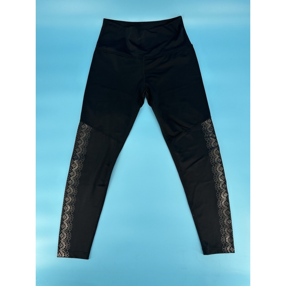 Beyond Yoga Leggings Black High Waist Metallic Sliver Print Floral W's Sz Medium
